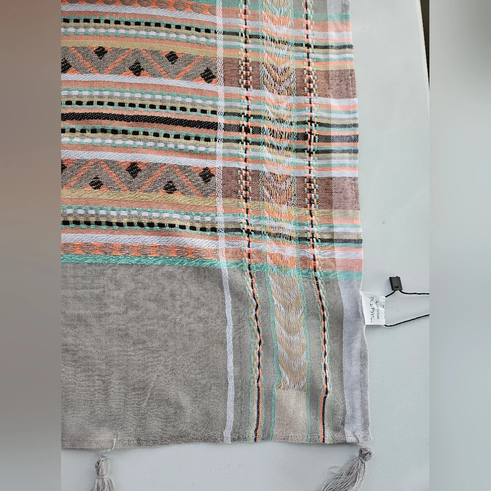 NWT TICKLED PINK Gray Aztec Plaid Tassel Scarf | SZ 70